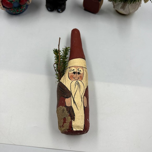 Vintage Lot 5 Christmas Santa Claus Figurines Primitive Old World Wooden Plush - Picture 6 of 14